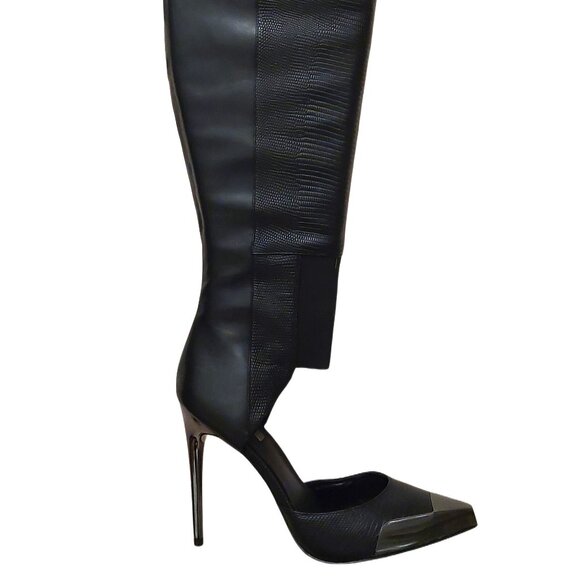 BCBGMAXAZARIA Concorde Stampede Over the Knee Black Leather Lizard Boots $695 - Picture 7 of 12